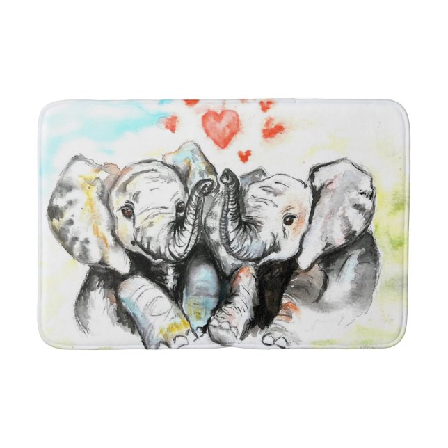 Tapis De Bain Peinture Bath Mat Eléphant Famille (Devant)
