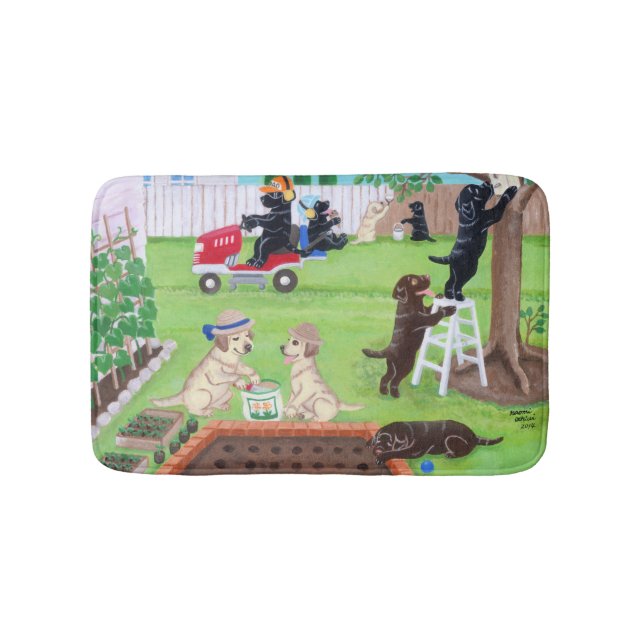 Tapis De Bain Peinture de Labradors d'amusement de dimanche (Devant)