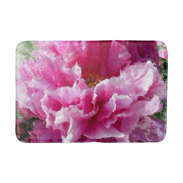 Tapis De Bain *~* Peinture florale originale à l'oeillet rose AR (Devant)