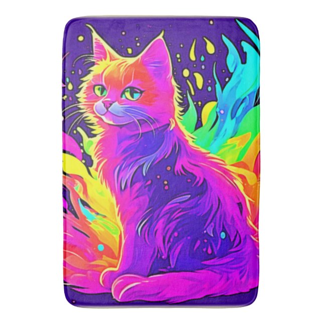 Tapis De Bain Peinture vibrante de chat prise en flammes (devant Vertical)