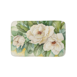 Tapis De Bain Peinture Vintage à l'aquarelle florale de Magnolia