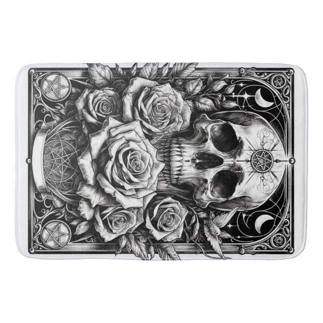 Tapis De Bain Pentacle Skeleton Skeleton & Rose Tarot Art (Devant)