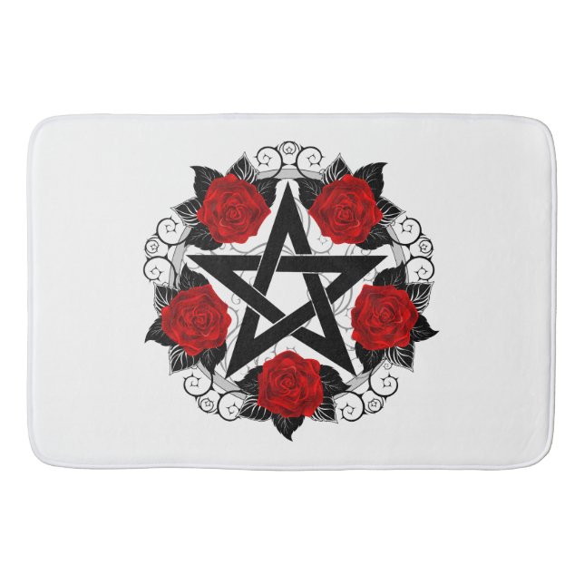 Tapis De Bain Pentagramme aux roses rouges (Devant)