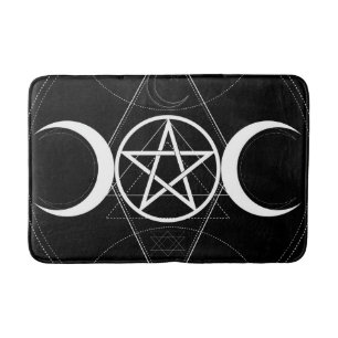 Tapis De Bain Pentagramme de déesse à trois lunes noir et blanc