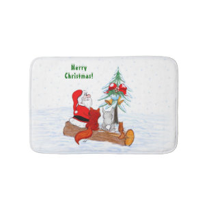Tapis De Bain Père Noël avec Renard de lapin et écureuil