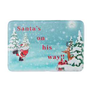 Tapis De Bain "Père Noël sur le chemin" Chat de bain de Noël d'h