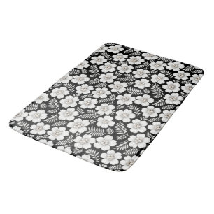 Tapis De Bain Perles blanches dans des fleurs sur fond noir
