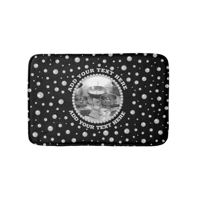 Tapis De Bain Personalized Photo with Pearls Circle on Black (Devant)