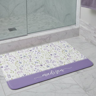 Tapis De Bain Personalized Purple Wildflower Monogram