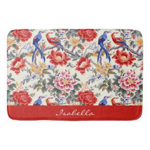 Tapis De Bain Personnalisé Chinoiserie Asiatique Floral Rose Ble