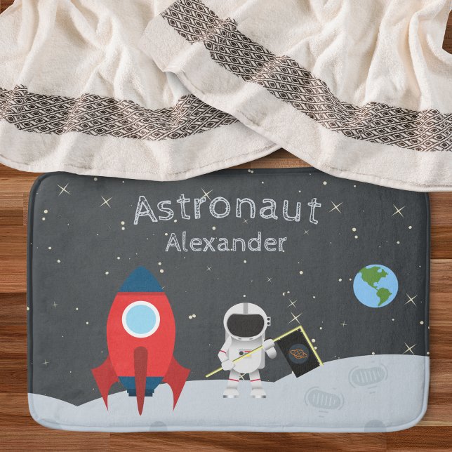 Tapis De Bain Petit astronaute sur la Lune, espace prénom (Créateur téléchargé)
