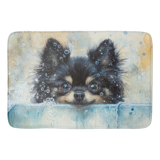 Tapis De Bain Petit Chien de Poméranie dans la baignoire (Devant)