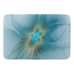 Tapis De Bain Petite Beauté Moderne Bleu Or Fractal Art Flower
