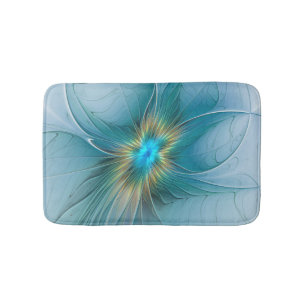 Tapis De Bain Petite Beauté Moderne Bleu Or Fractal Art Flower