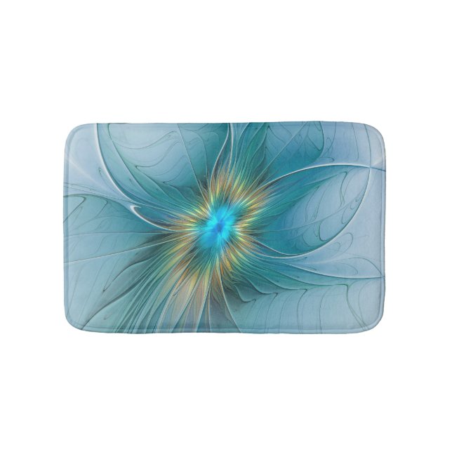 Tapis De Bain Petite Beauté Moderne Bleu Or Fractal Art Flower (Devant)