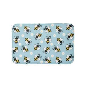 Tapis De Bain Petites abeilles mignonnes et fleurs marguerites m