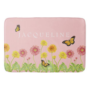 Tapis De Bain Petites filles Décor de bain Gerbera Daisy Papillo