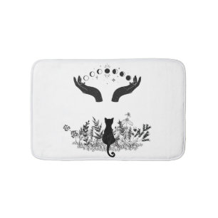 Tapis De Bain Phases de lune céleste vintage Chat