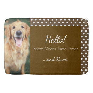 Tapis De Bain Photo de chien et nom de famille Polka Dot Brown