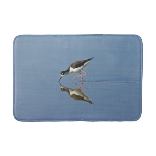 Tapis De Bain Photo d'oiseaux noirs et blancs Plage Blue Water
