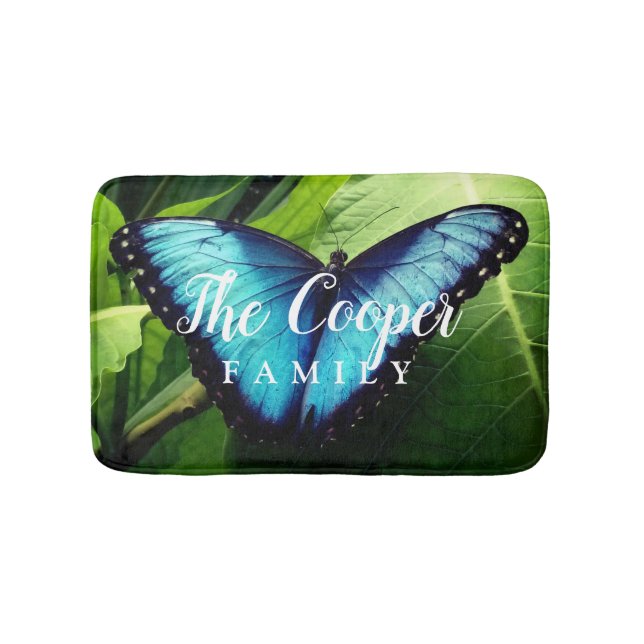 Tapis De Bain Photo papillon bleu avec nom de famille personnali (Devant)