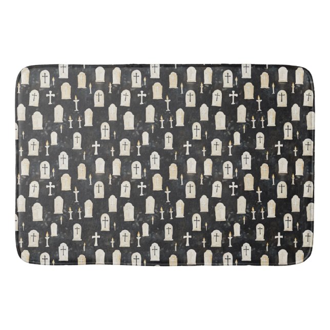 Tapis De Bain Pierre tombale, bougies et croix au crépuscule (Devant)