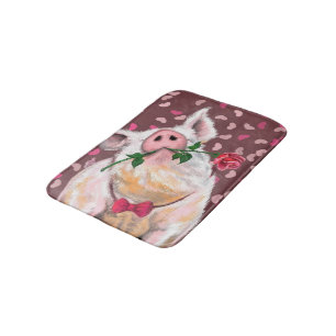 Tapis De Bain Pig with Rose Bath Mat