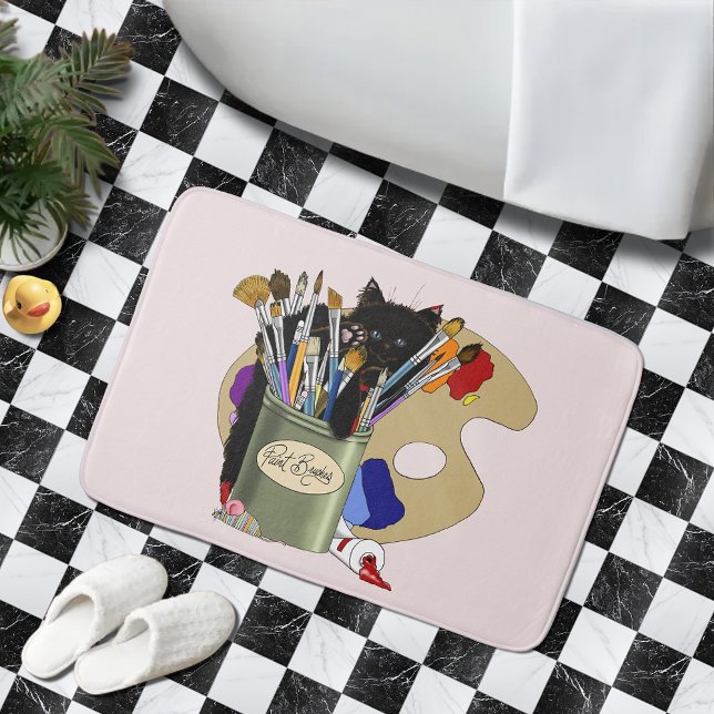 Tapis De Bain Pinceaux palette Noir Kitten Artiste (Créateur téléchargé)