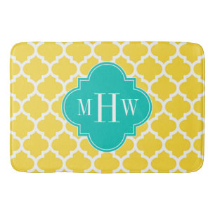 Tapis De Bain Pineapple Wht Moroccan #5 Teal 3 Monogram initial