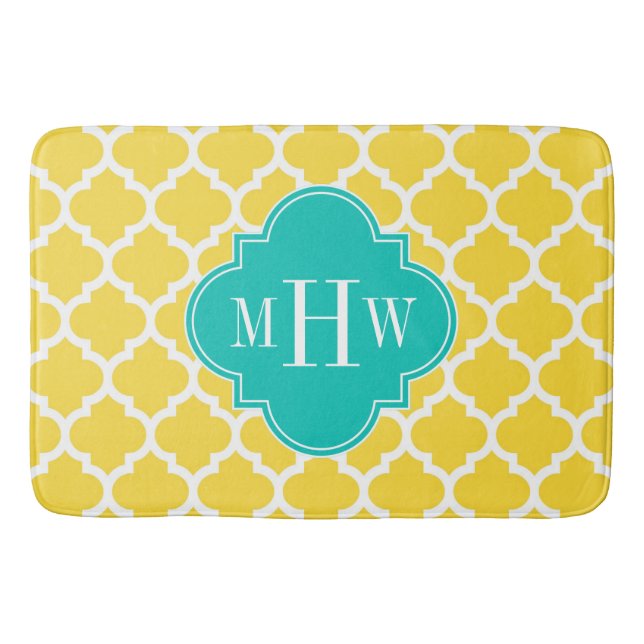 Tapis De Bain Pineapple Wht Moroccan #5 Teal 3 Monogram initial (Devant)