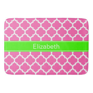 Tapis De Bain Pink2 monogramme blanc chaud de nom de vert de