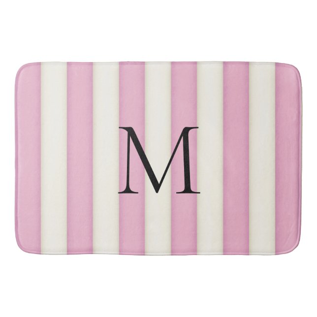 Tapis De Bain Pink & Antique White Stripes Monogramme (Devant)