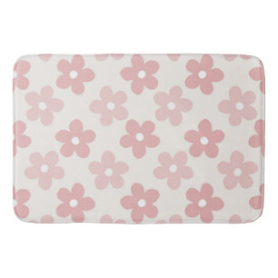 Tapis De Bain Pink Cream Daisy Flowers Retro Pattern