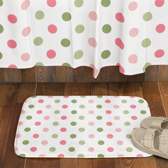 Tapis De Bain Pink & Sage Green Polka Dot (Pink & Sage Green Polka Dot Bath Mat)