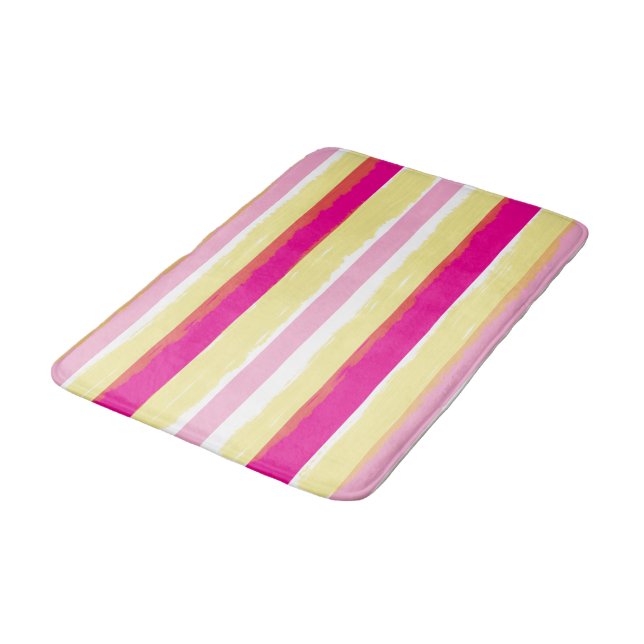 Tapis De Bain Pink White Yellow Summer Stripes (Angle)