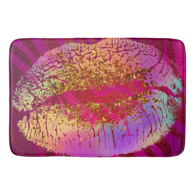 Tapis De Bain Pink Zebra Print Rainbow Gold Parties scintillant  (Devant)