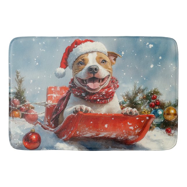 Tapis De Bain Pitbull Chien dans la boue Laisser il neige Noël (Devant)