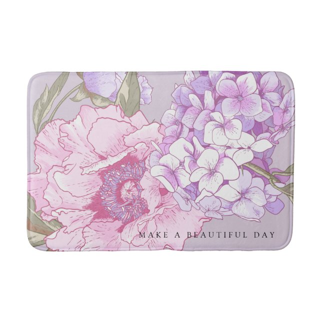 Tapis De Bain Pivoine Hydrangea Florale Moderne Violet Rose (Devant)