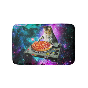 Tapis De Bain Pizza de chat du DJ de l'espace