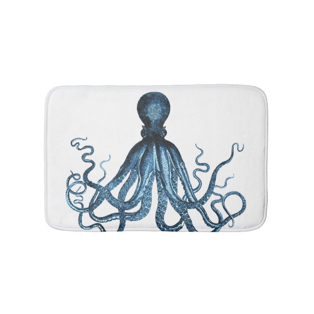 Tapis De Bain Plage océanique octopus bleu blanc mats de bain (Devant)