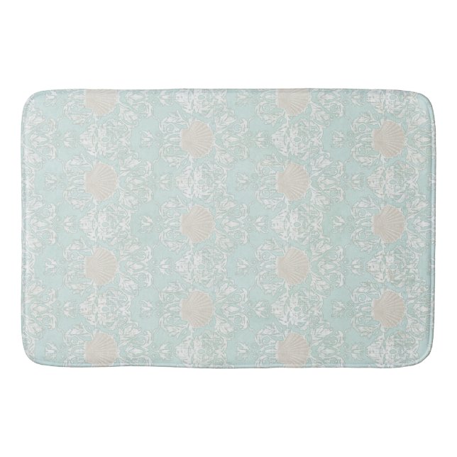 Tapis De Bain Plage Seashells Plage Bleu Blanc Damas motif (Devant)