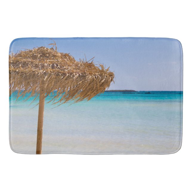 Tapis De Bain Plage tropicale panoramique avec parasol en paille (Devant)