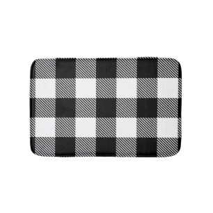 Tapis De Bain Plaid blanc noir de Buffalo avec le sergé