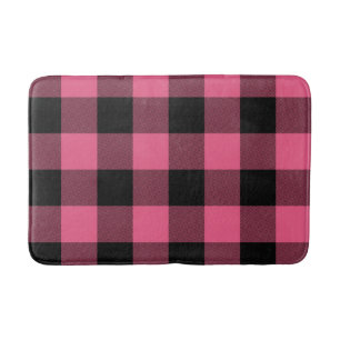 Tapis De Bain Plaid Buffalo Carré rose et noir À damiers