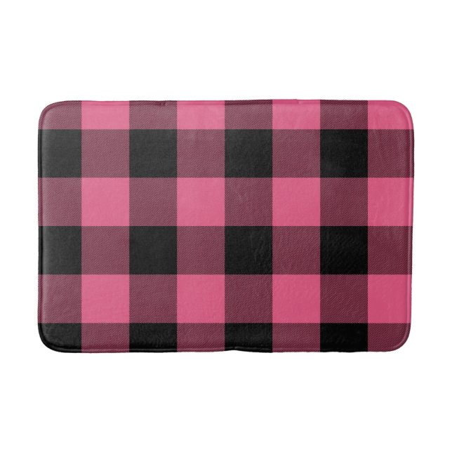 Tapis De Bain Plaid Buffalo Carré rose et noir À damiers (Devant)