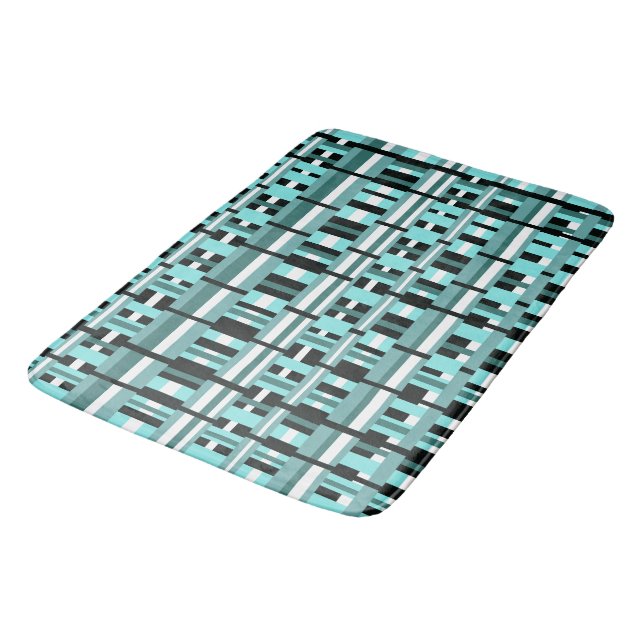 Tapis De Bain Plaid en Aqua, Turquoise, noir & blanc (Angle)