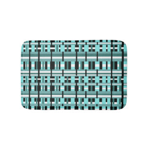 Tapis De Bain Plaid en Aqua, Turquoise, noir & blanc