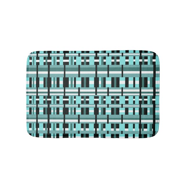 Tapis De Bain Plaid en Aqua, Turquoise, noir & blanc (Devant)