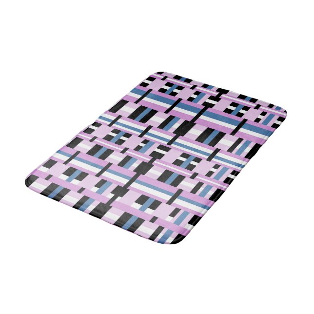 Tapis De Bain Plaid en bleu ardoise, orchidée, noir & blanc (Angle)
