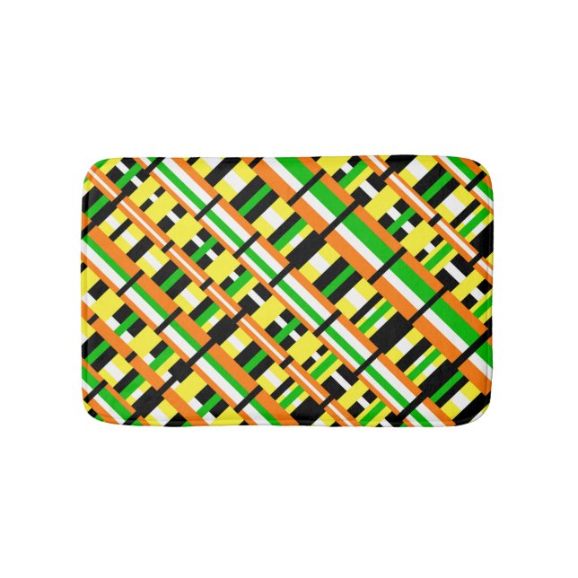 Tapis De Bain Plaid en diagonale moderne verte, orange et jaune (Devant)